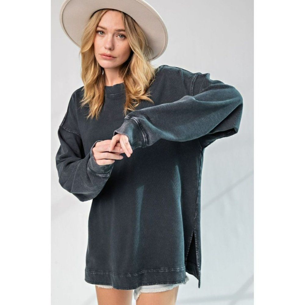 easel Washed Black Oversized Long-Sleeve Pullover
